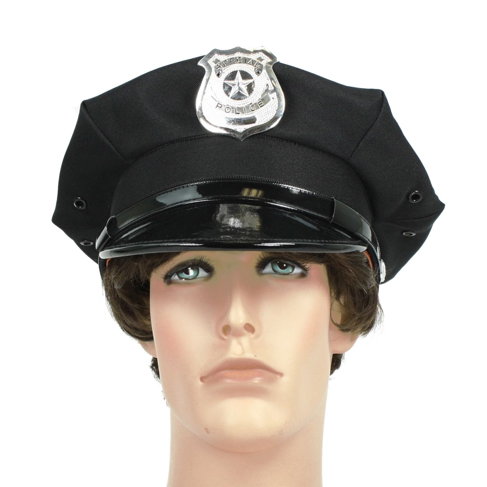 Adult Police Officer Beat Cop Chauffeur Metal Badge Costume Accessory Hat Black