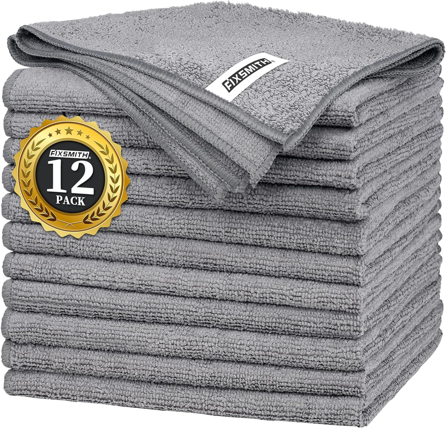 Grey Microfiber Cleaning Cloth -Pack of 12, Highly Absorbent Cleaning Rags, 16"X