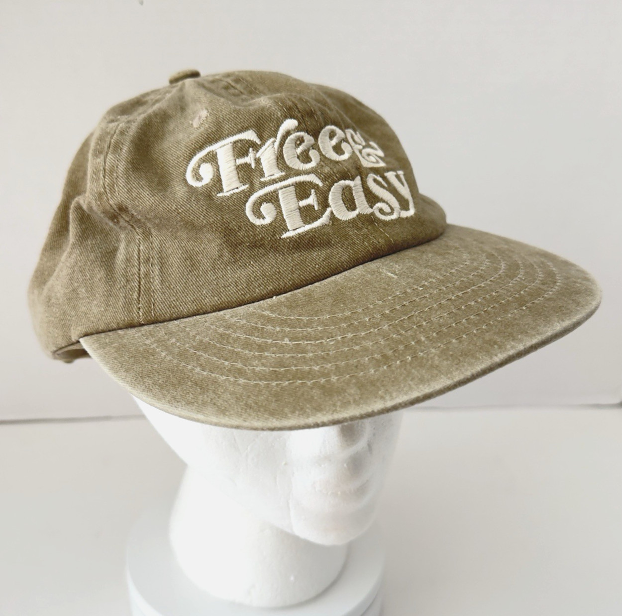 "Free & Easy" Adjustable Baseball Hat Cap Outdoors Hiking Embroidered Tan EUC