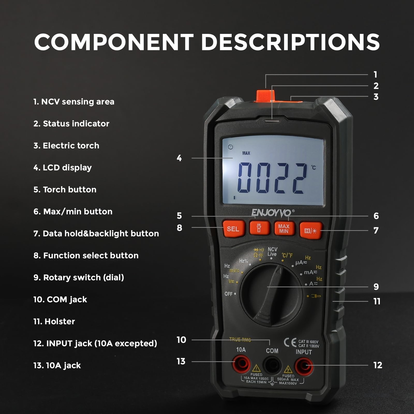 Digital Multimeter 5999 Counts TRMS, Auto-Ranging Voltage Tester with Tempera...
