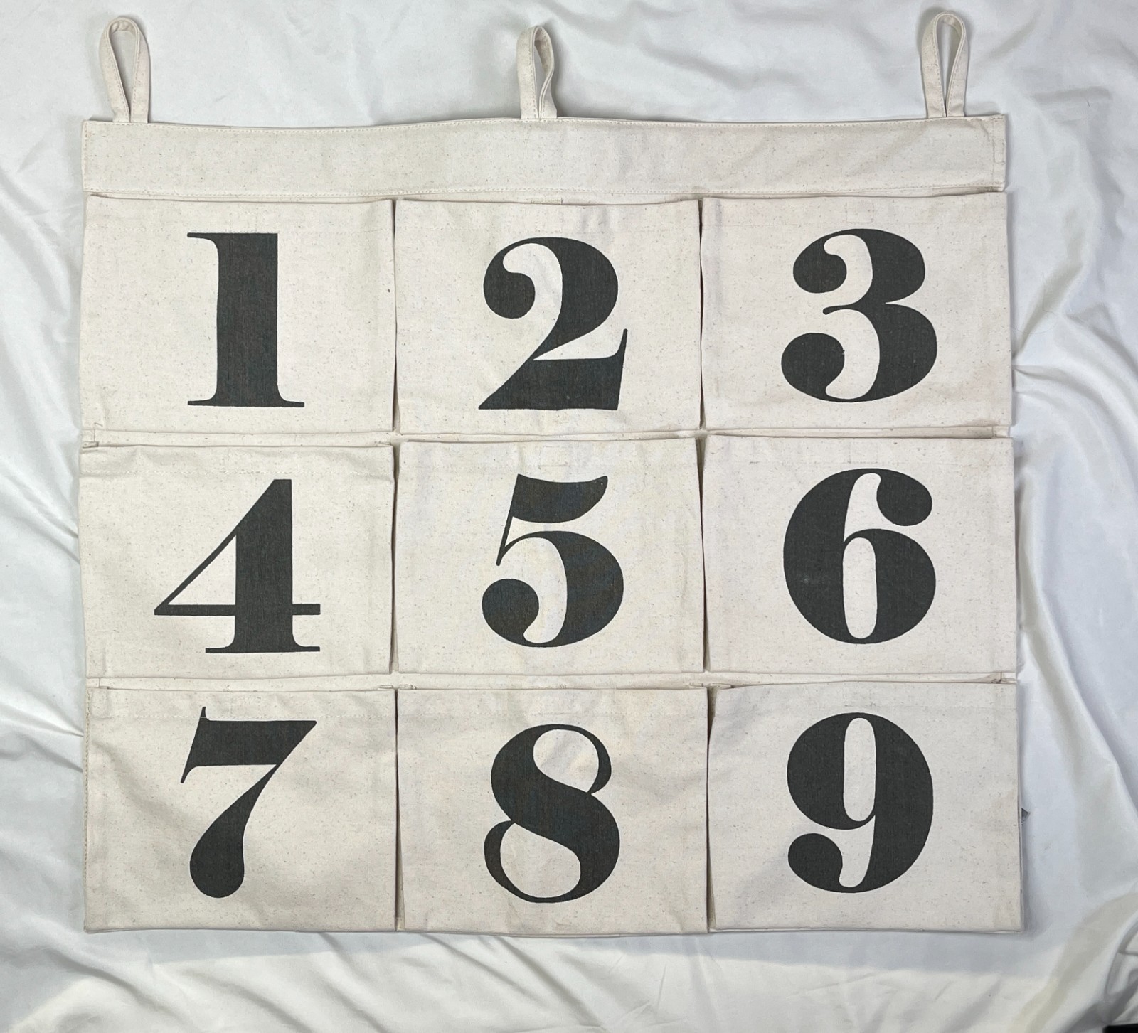 LAND OF NOD Numbered Canvas Wall Organizer Pocket Chart Storage Hanging 24x24