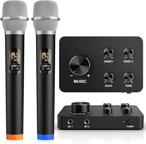 Wireless Karaoke Microphone System, Dual Handheld Mixer Wireless Microphones