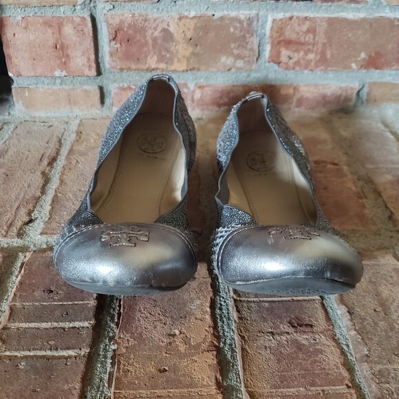 Tory Burch Silver Gabby Python Ballet Flats