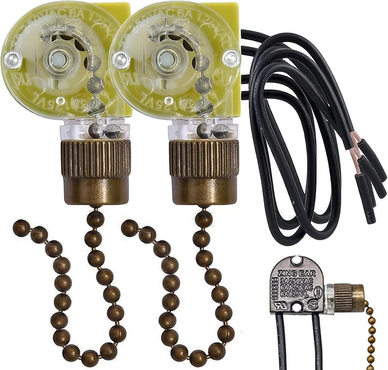 Ceiling Fan Light Switch Zing Ear ZE-109 E89885 Two-Wire Light Switch with Pull