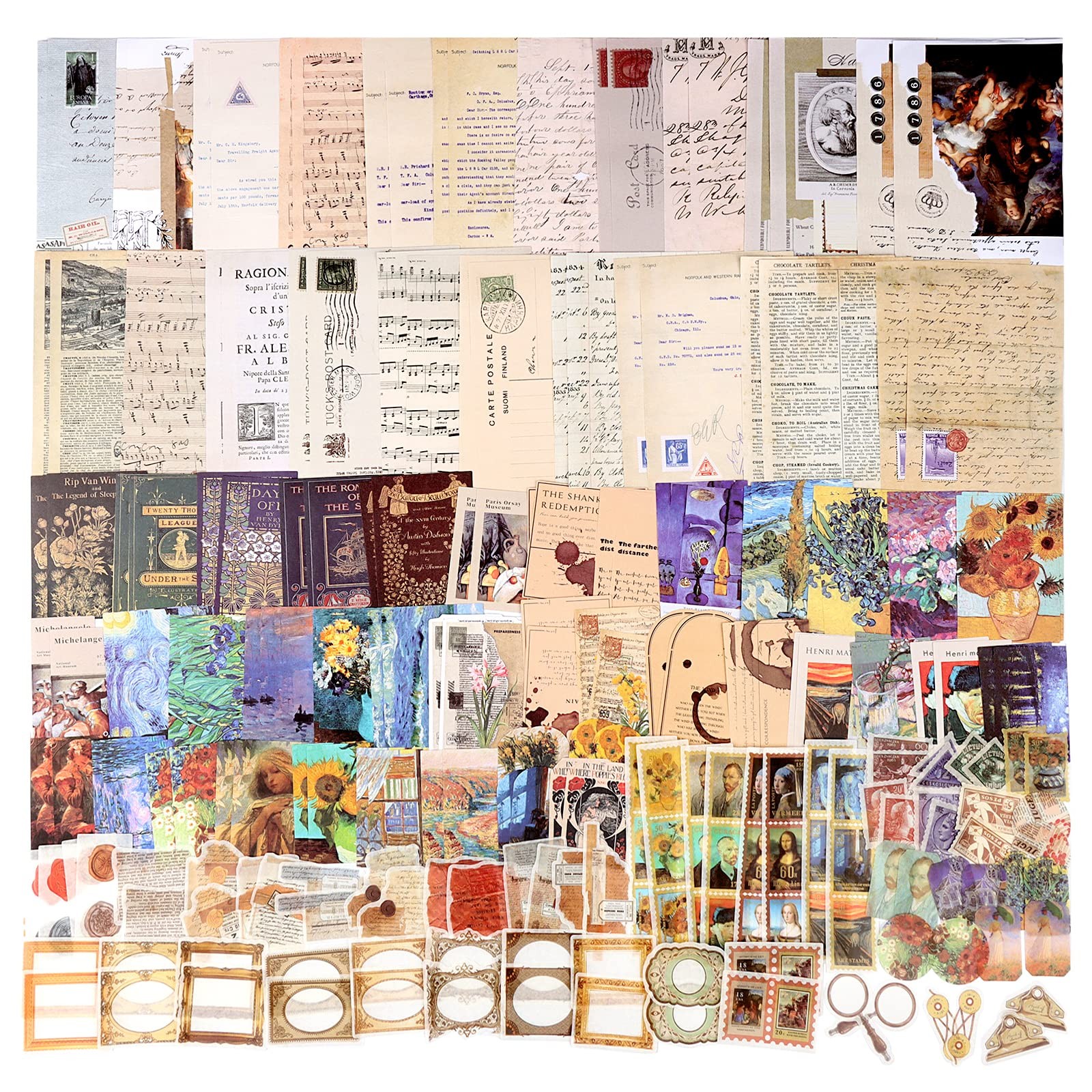 Draupnir 200pcs Vintage Junk Journal Supplies,Scrapbook Supplies 200pcs, Art