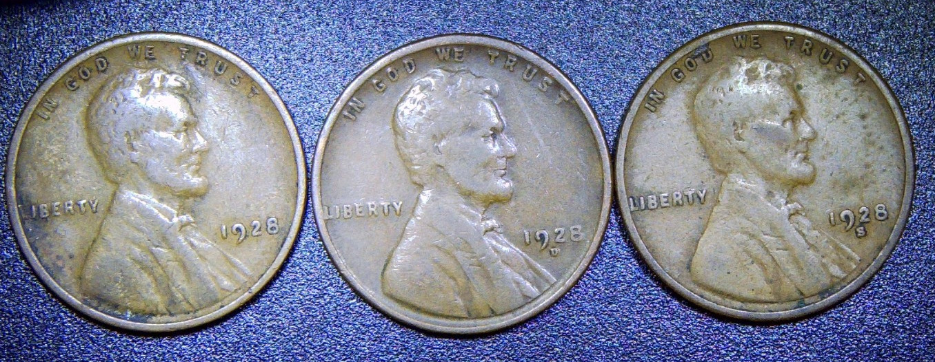 1928 PDS Lincoln Wheat Cent Set AVG Circ SKU 035