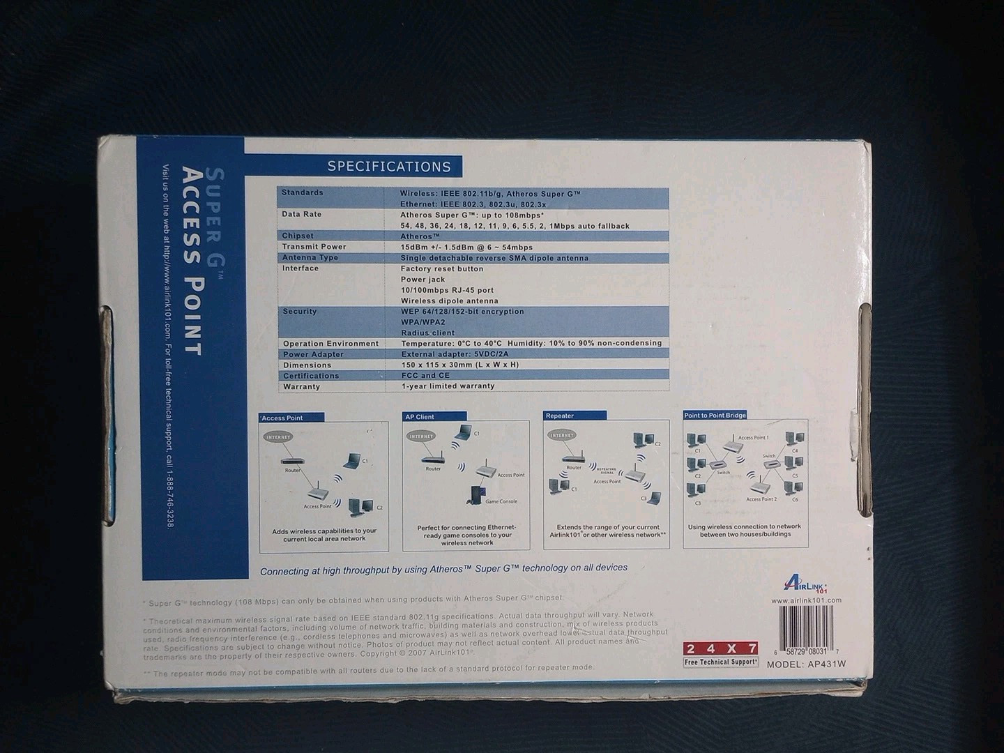 AIRLINK AP431W Super G 108 KBPS Router