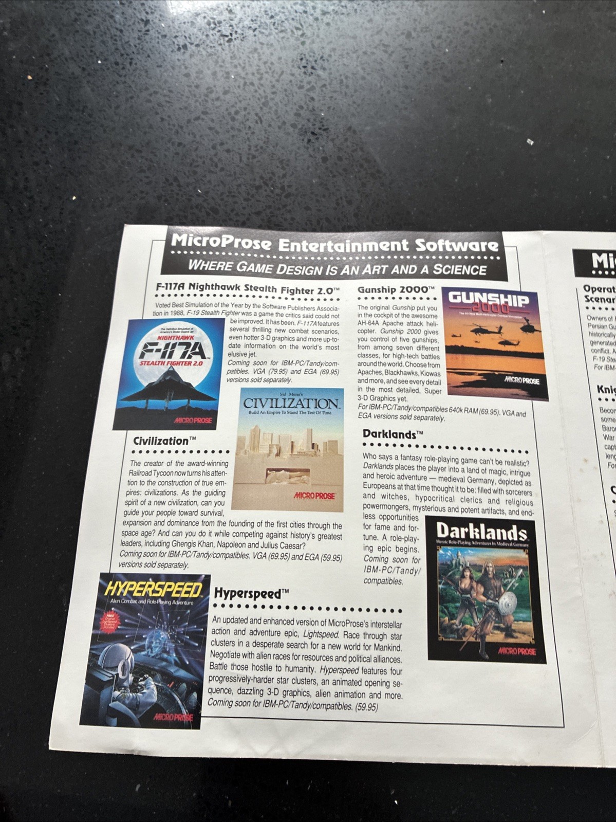 Micro Prose Rare Find 1991 Original Brochure Describing vintage Computer Games