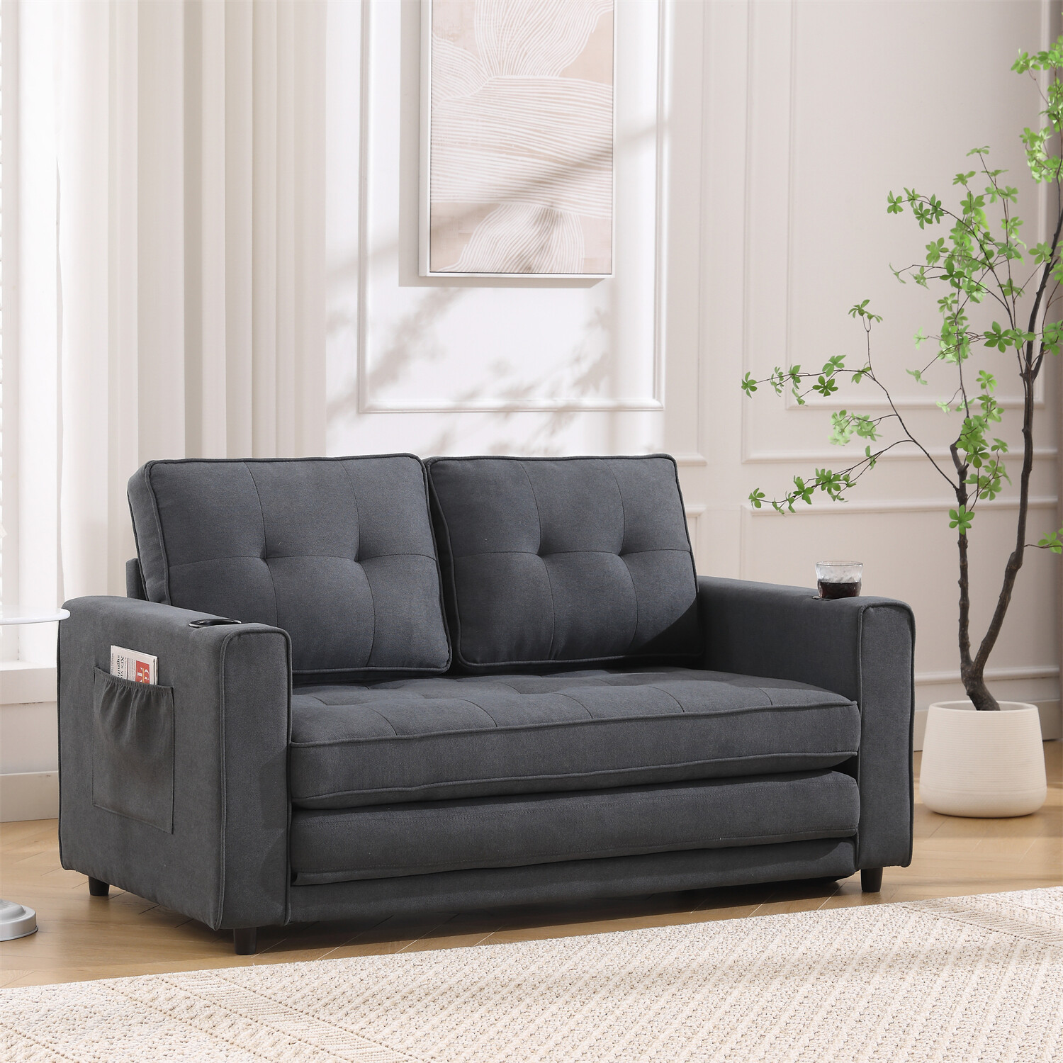 Convertible Sofa Bed Loveseat Futon Sofa Couch withPull Out Bed Dark Gray