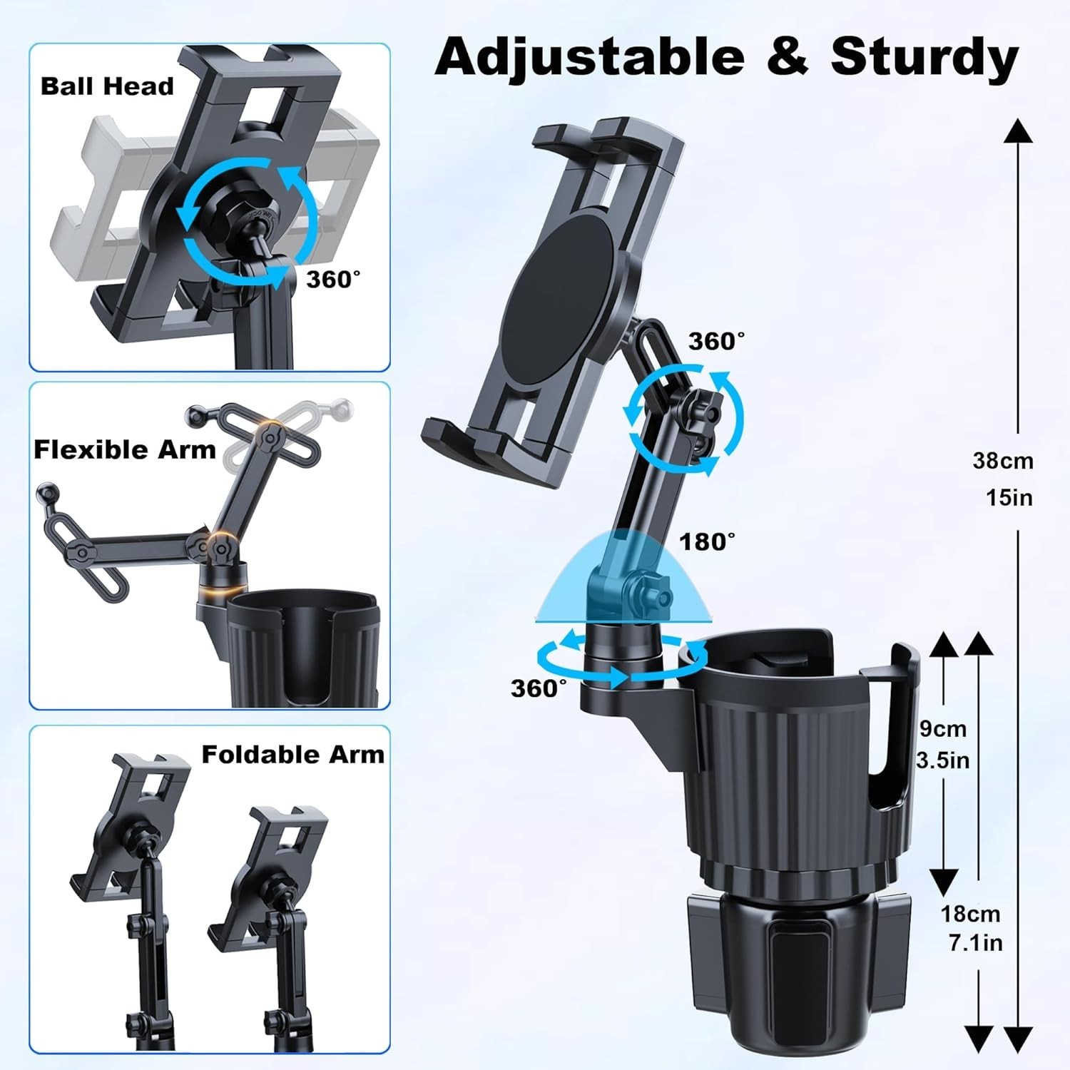 Cup Holder Tablet Mount, Ipad Cup Holder Car Mount with Adjustable Arm for Table