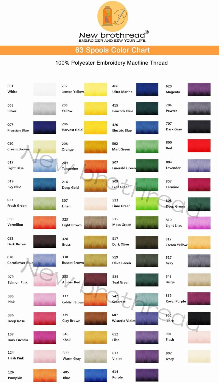 63 Spools Polyester Machine Embroidery Thread Kit 500M Colors Compatible with C