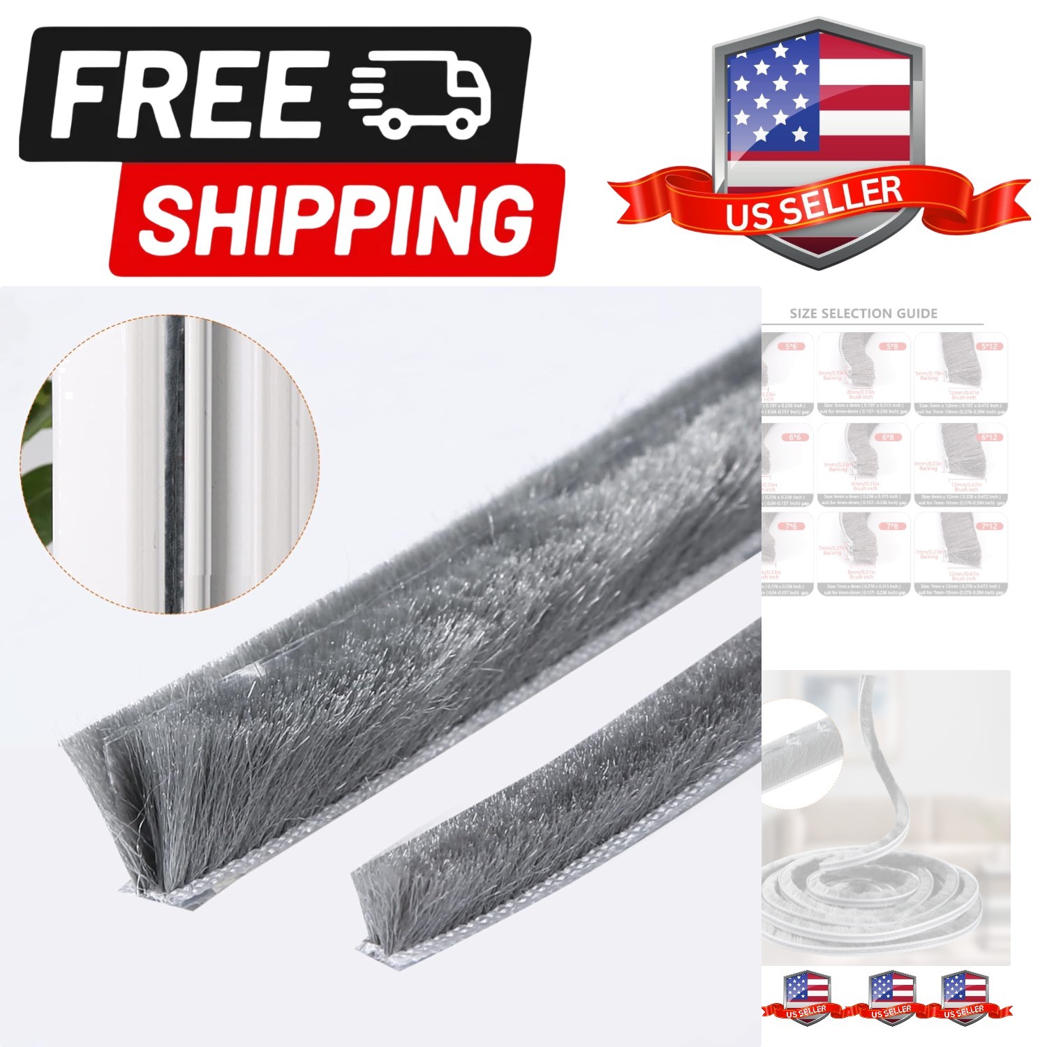 Weather Stripping Door Seal - 5m 6ft Brush Weather Stripping,Card-Slot Seal S...