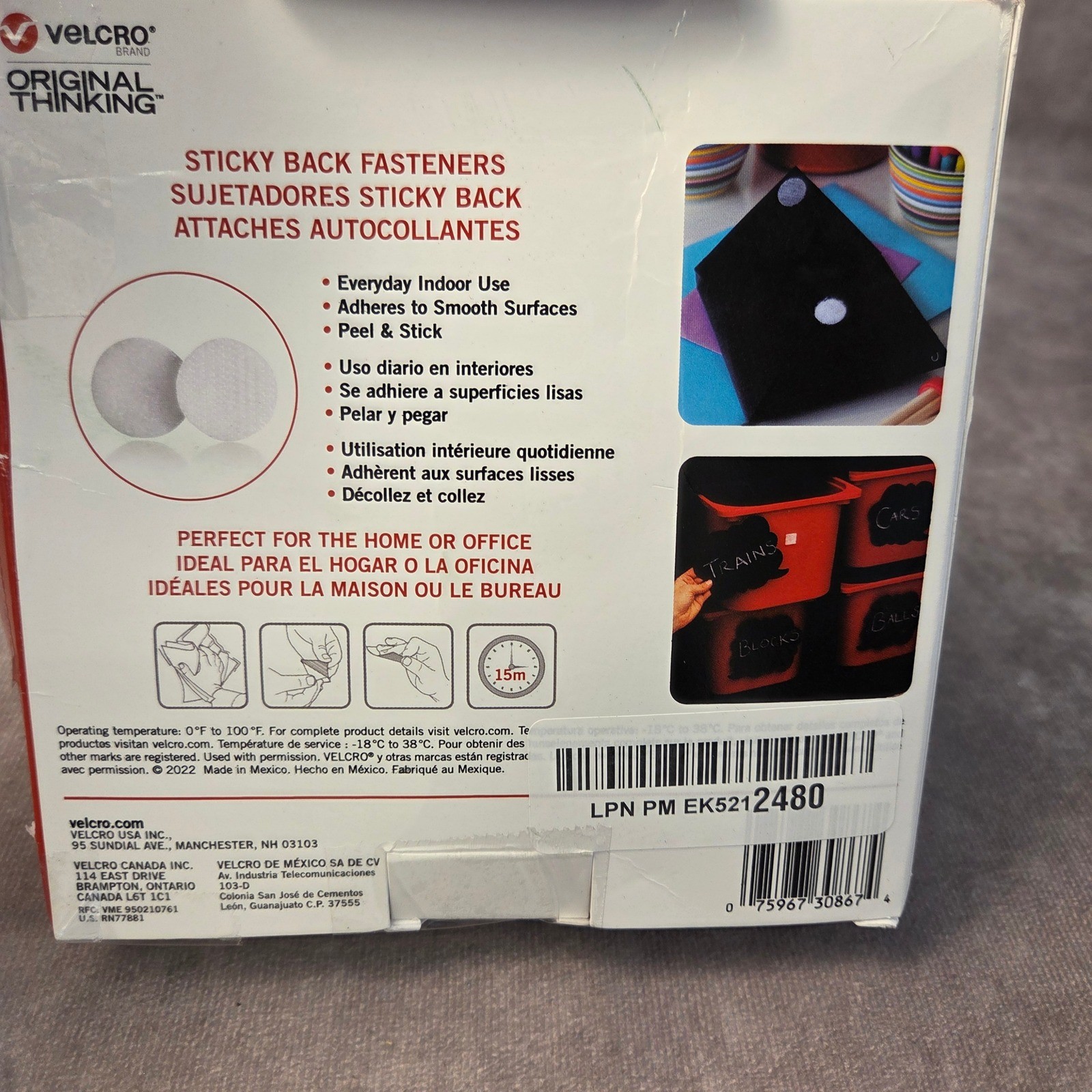 VELCRO Brand Sticky Back Fasteners 250 Circles 0.5in White VEL-30867-AMS