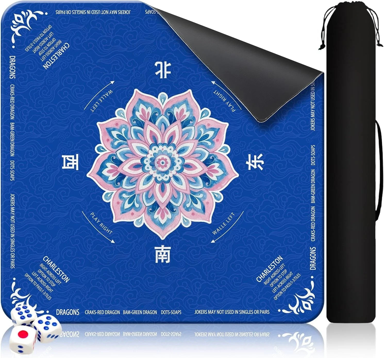 GreenD Mahjong Mat for Table 31.5"x31.5" Rubber American Mahjong Mat with Rules,