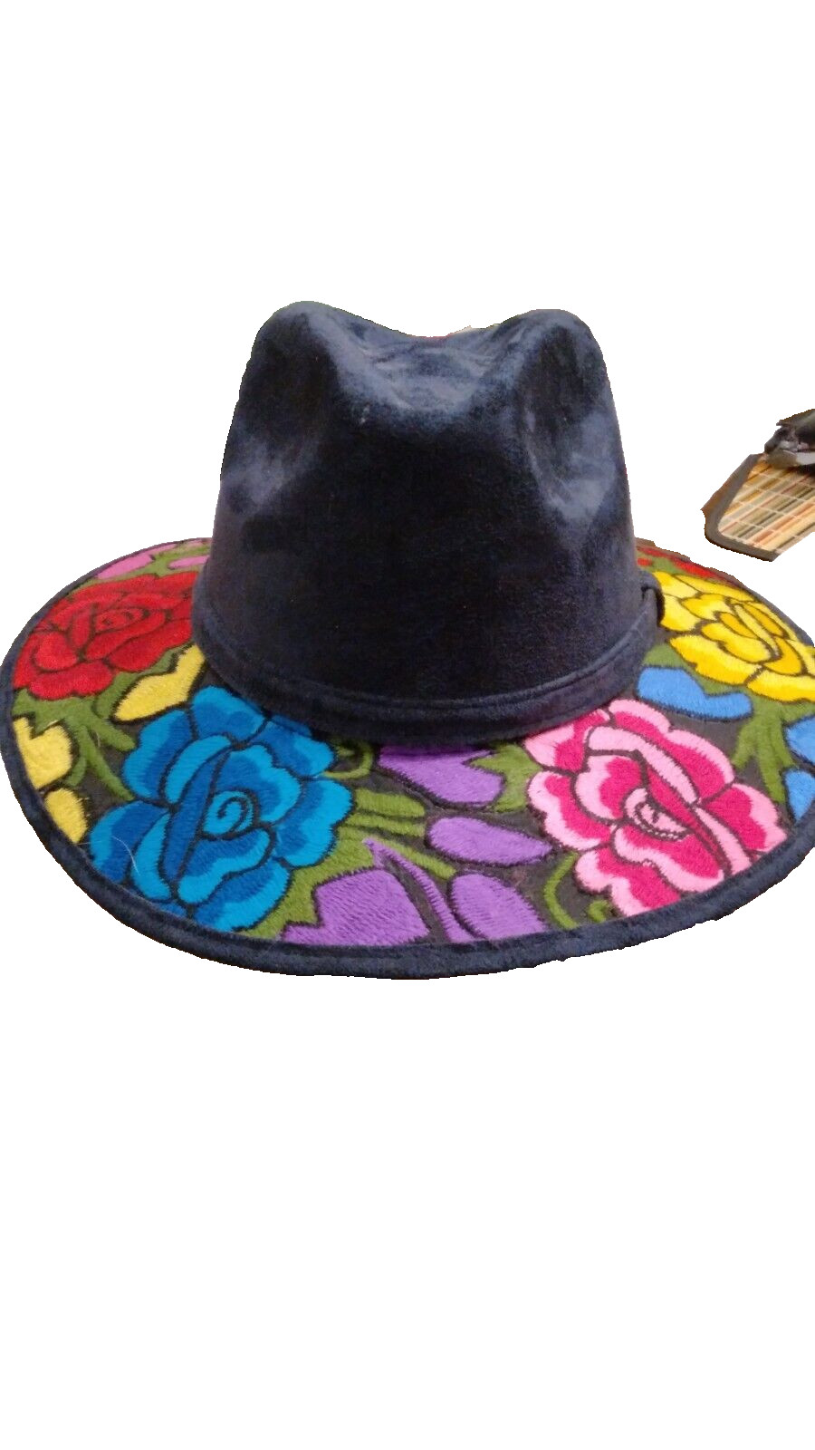 VINTAGE Grateful Dead Style, Mexican Cowgirl Suede Hat, NEW, Hand Embroidery