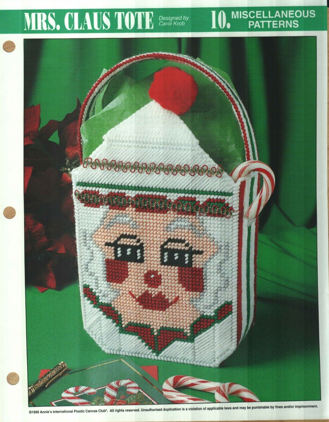 NEW MRS. CLAUS TOTE CHRISTMAS ANNIE'S PLASTIC CANVAS PATTERN INSTRUCTIONS