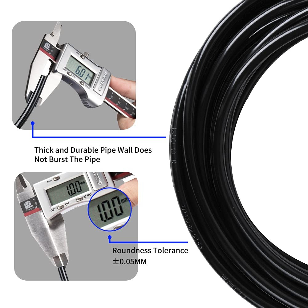 CGELE Pneumatic Tubing Black PU Air hose Pipe 6mm OD / 4mm ID × 12m,