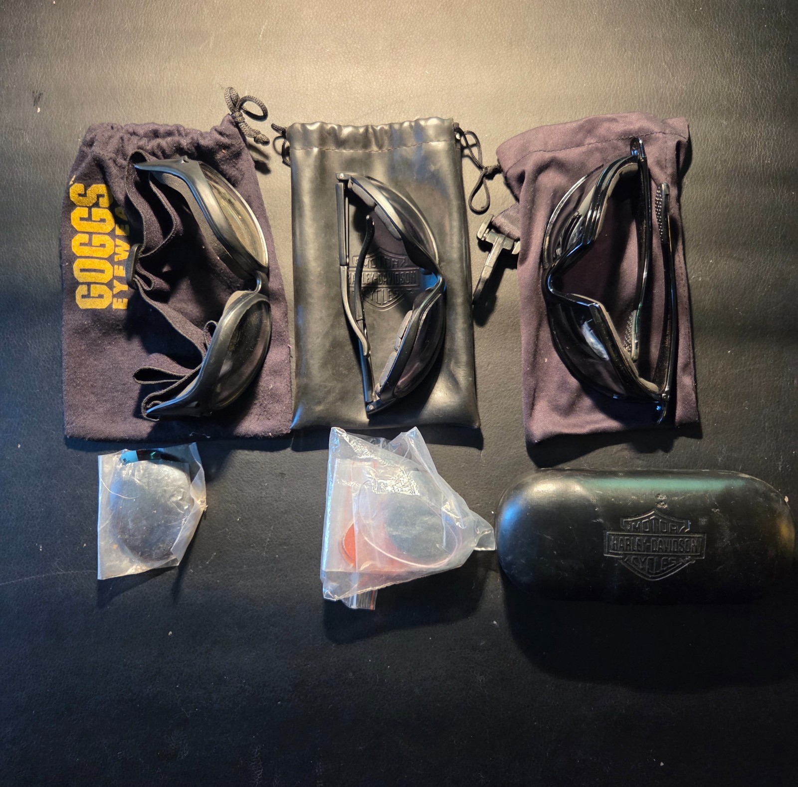 Motorcycle Padded Sunglasses & Goggles With Extra Lens and Cases - Lot of 3