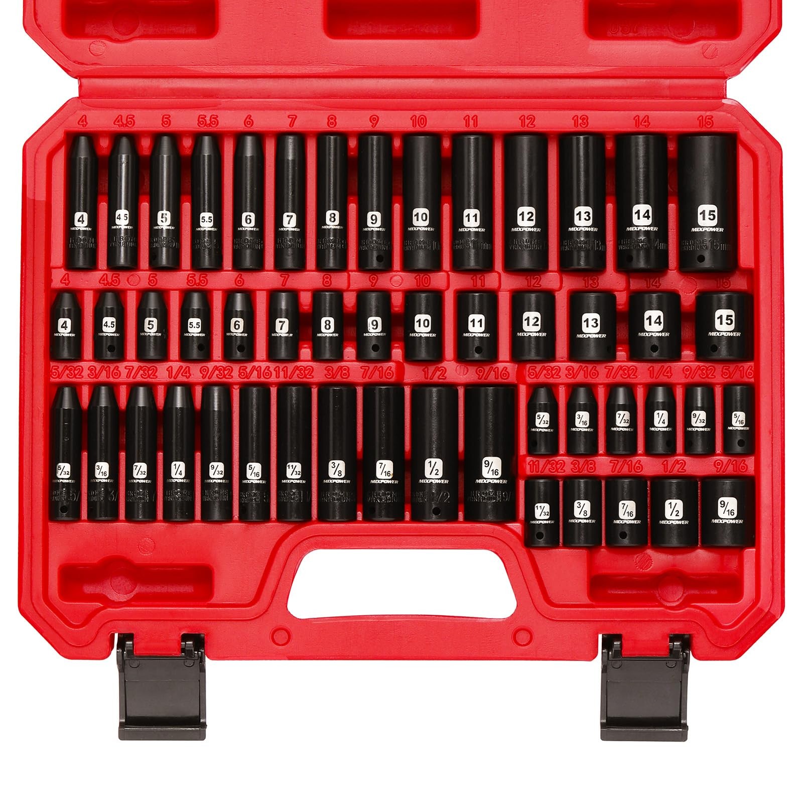 MIXPOWER 50 Pieces 1/4" Dr. Impact Socket Without Accessories, Black