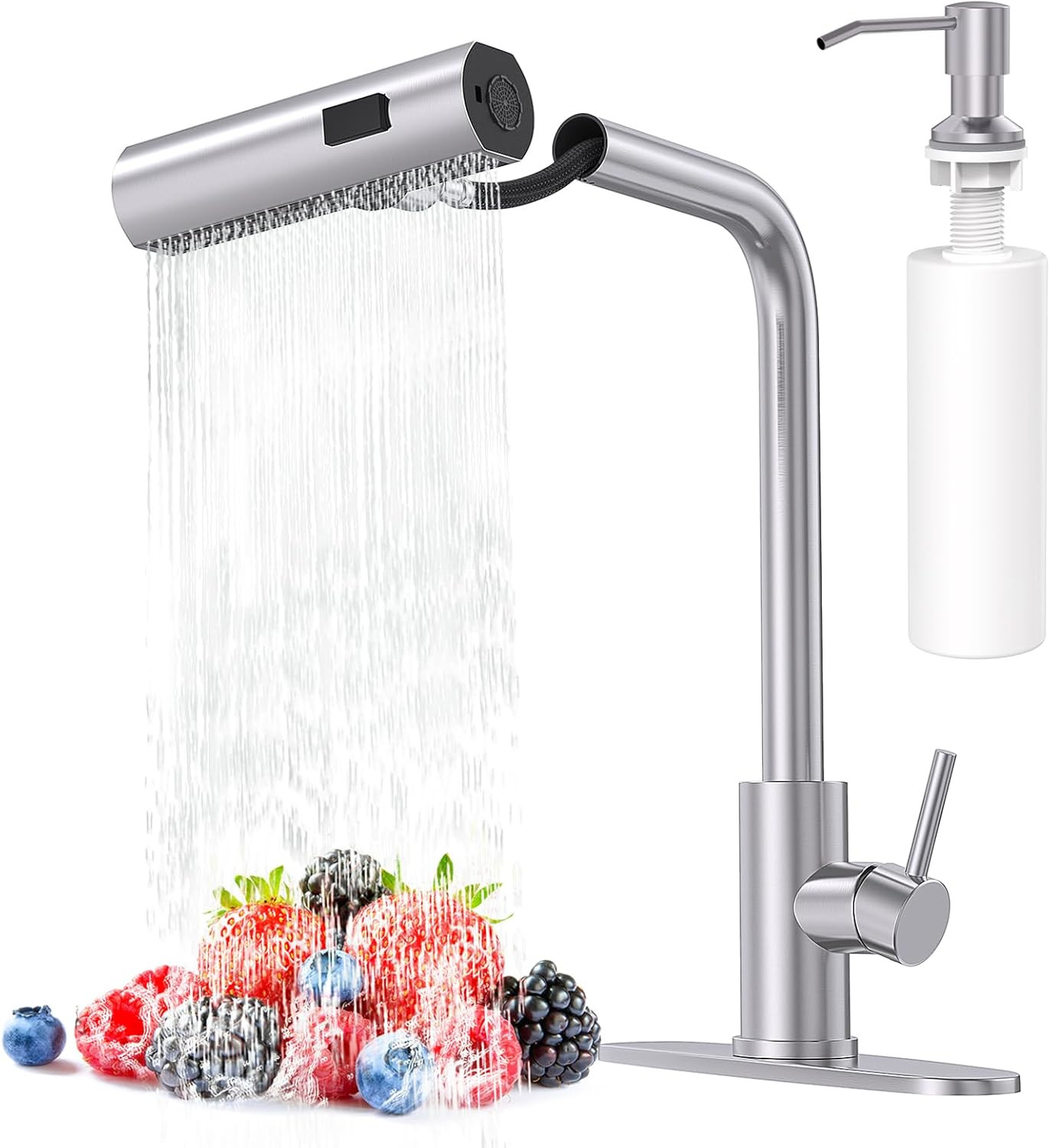 Brushed Nickel Kitchen Faucets with Pull down Sprayer & Soap Dispenser