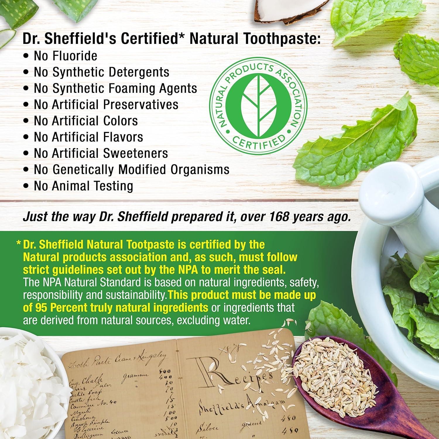 Dr. Sheffieldâs Certified Natural Toothpaste (wintergreen) - Great Tasting, Fl