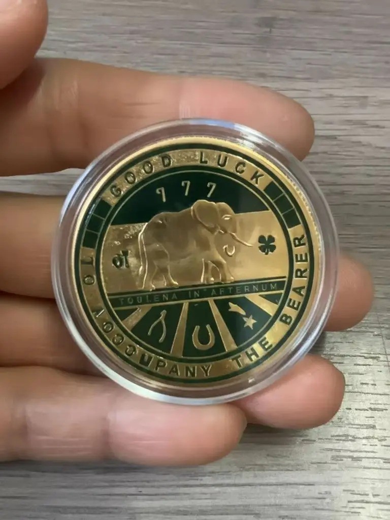 Four Leaf Clover Commemorative Coin 4cm Metal Souvenir w/ Case