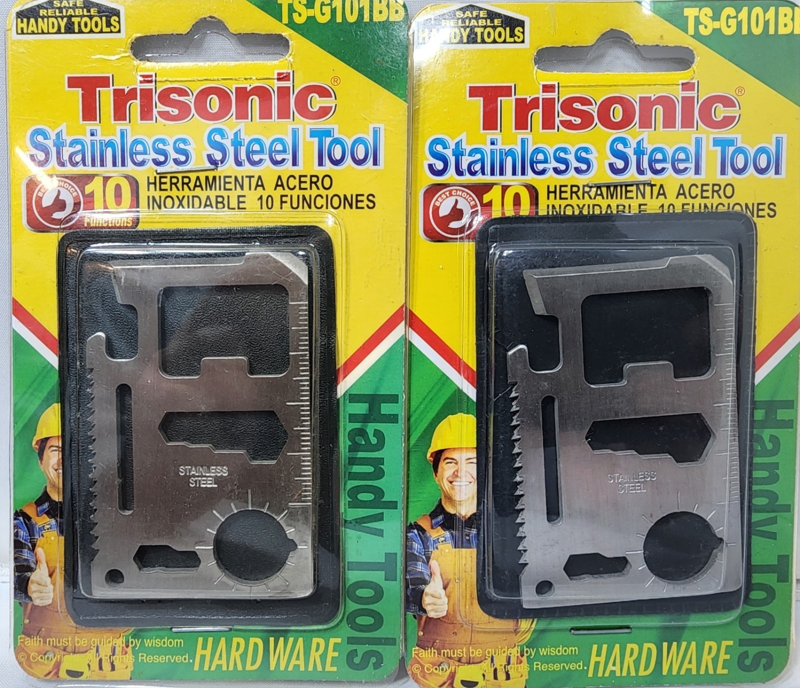 2 Pack Stainless Steel 10-in-1 Multi-Tool Cards  Credit Card Size Survival Tools