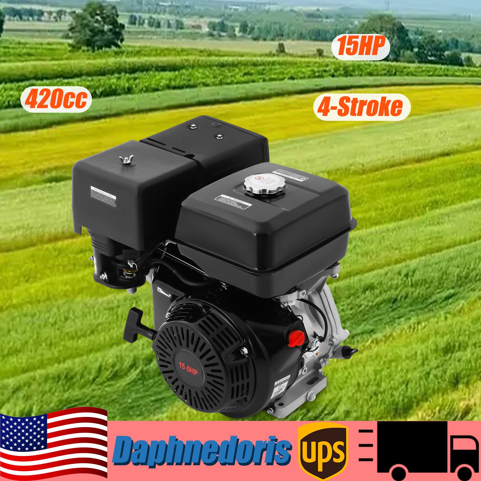 4-Stroke 420cc 15HP OHV Horizontal Shaft Gas Engine Recoil Start Go Kart Motor