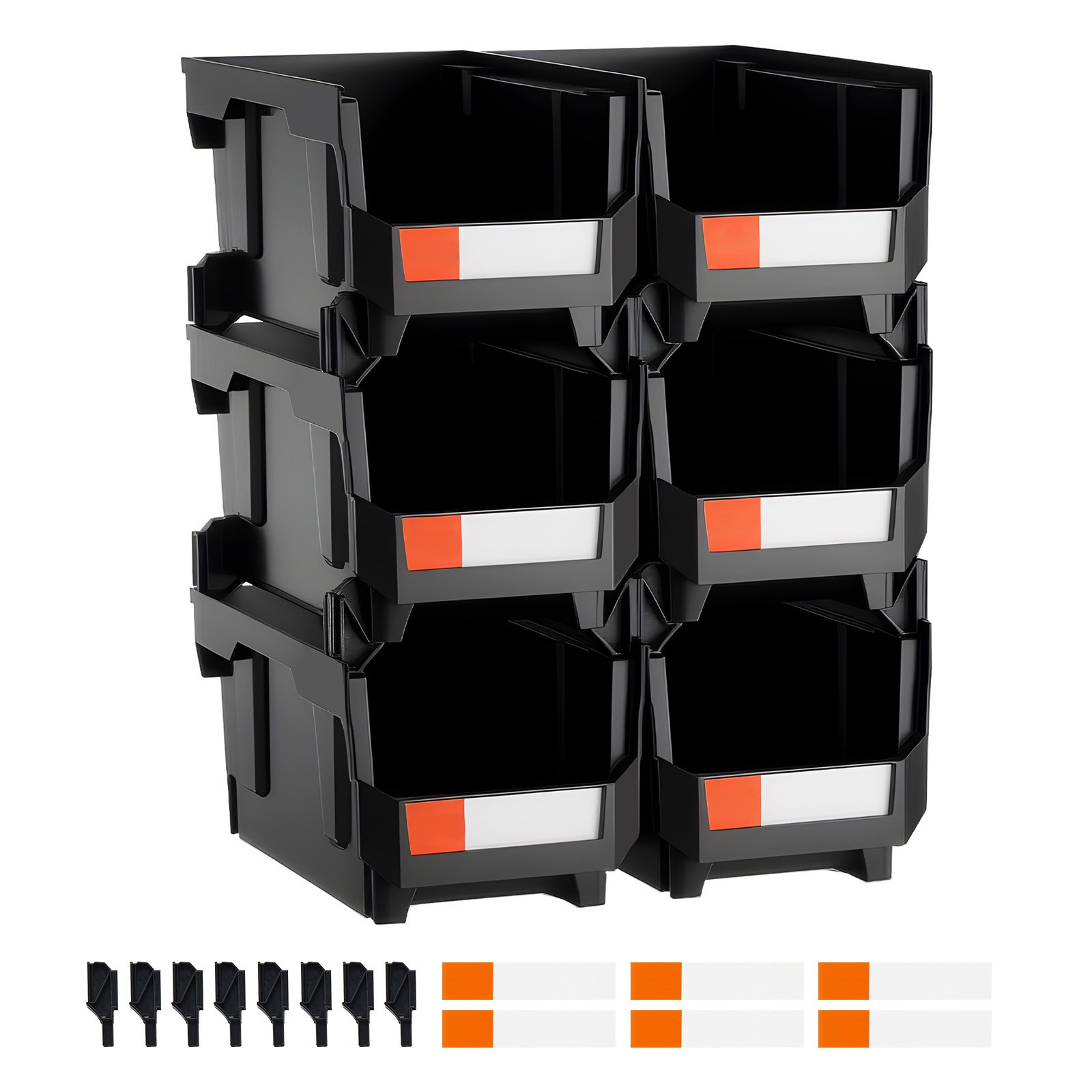 Uimoso Plastic Stackable Storage Containers 6 pcs Garage Organizer Black