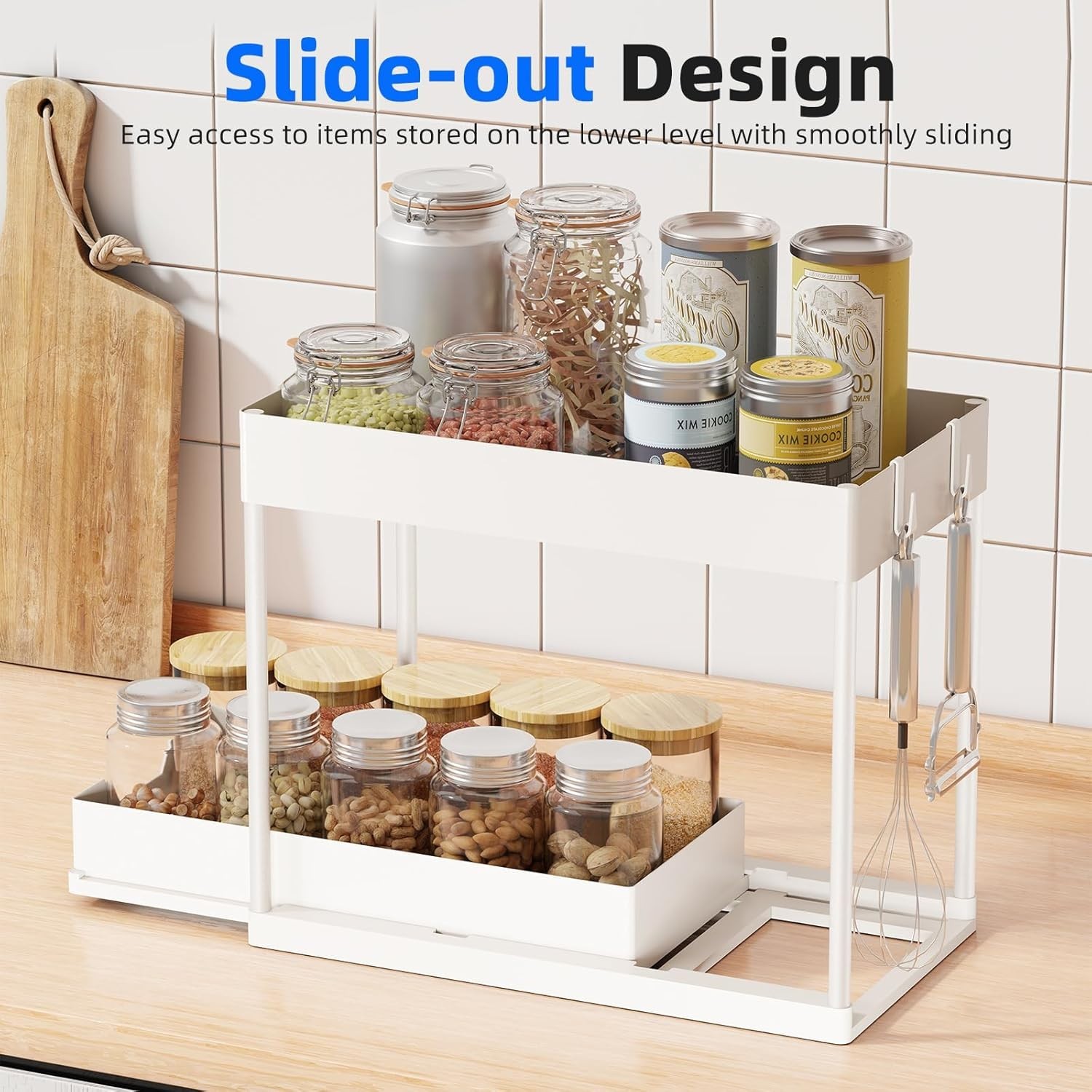 2pack Under Sink Organizer with Sliding Drawer, White | 2-Tier Multi-Use