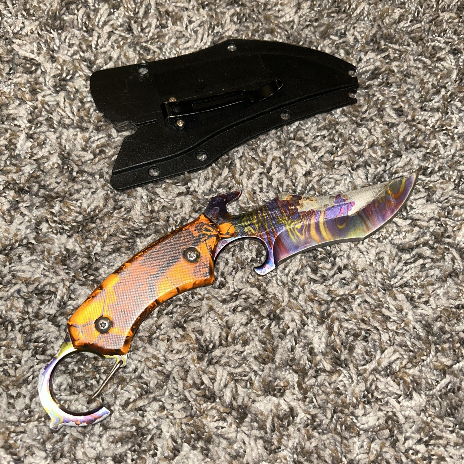 ORANGE CAMO Fixed RAINBOW Blade Karambit Neck Knife