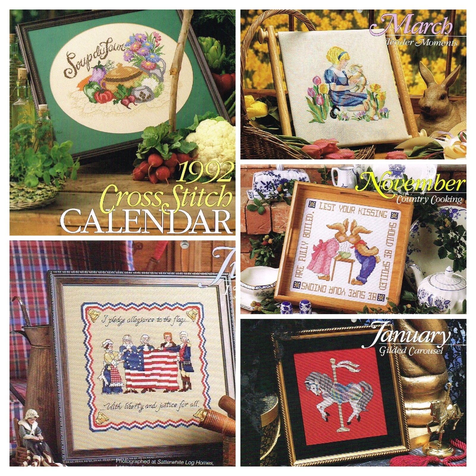 Cross Stitch Calendar Pattern Book 1992 Vintage Needlecraft Shop 12 Designs