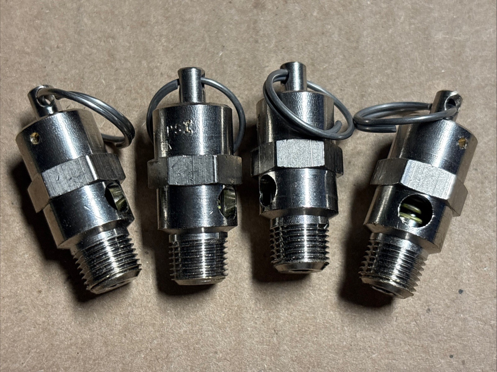 (4ea)55 PSI NICKEL-PLATED BRASS POP-SAFETY VALVE 1/8 NPT MALE , FREE SHIPPING!!!