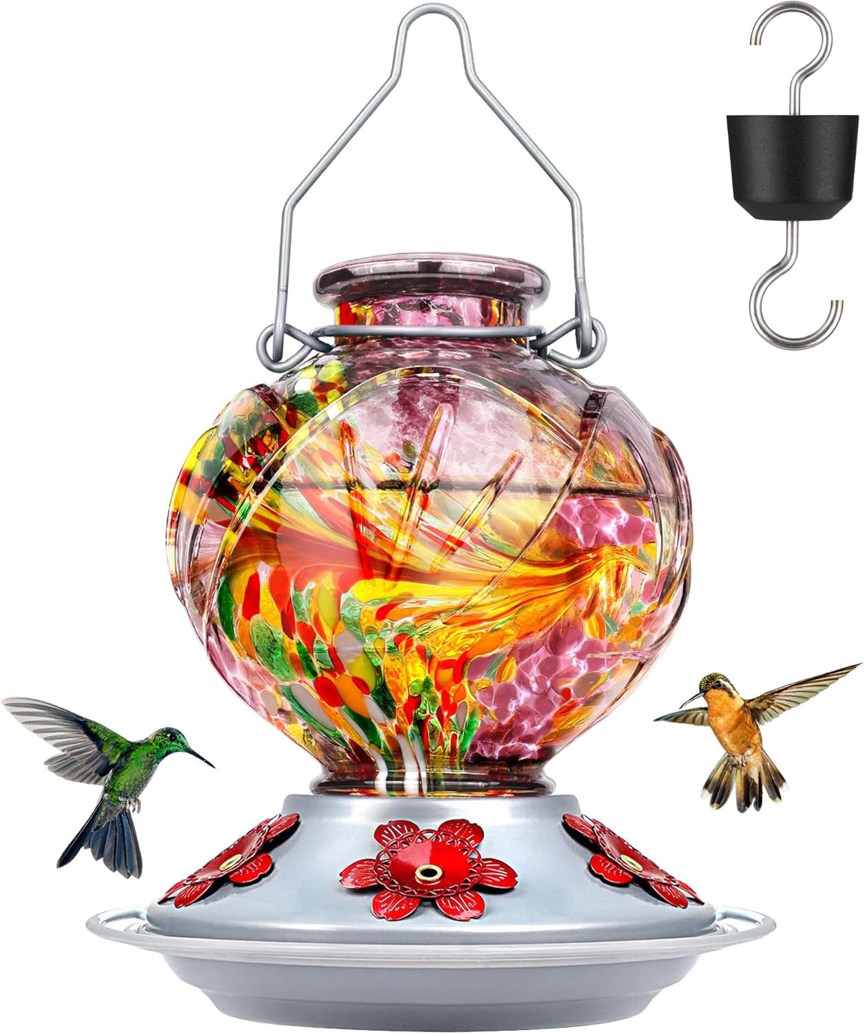 BOLITE Hummingbird Feeder, Hand Blown Glass Feeders for Purple