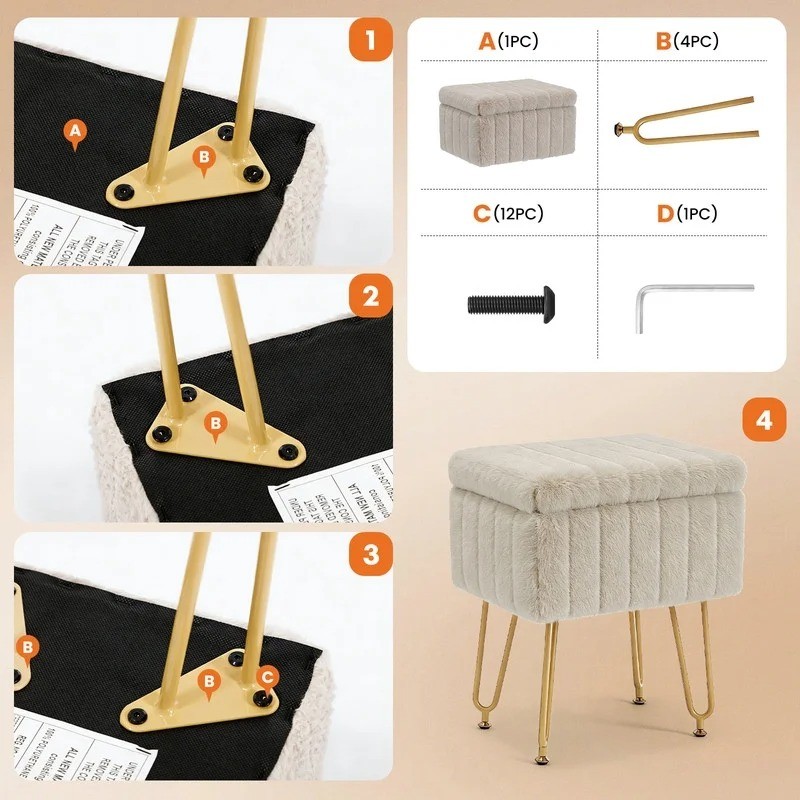 Comfortable Footrest With Storage, Vanity Stool Suitable for Living Room,Camel