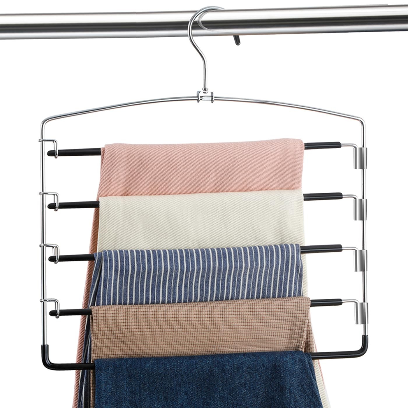 Pants Hangers Non Slip 6 Pack Space Saving Hangers Multi-Layer Swing Arm Pant...
