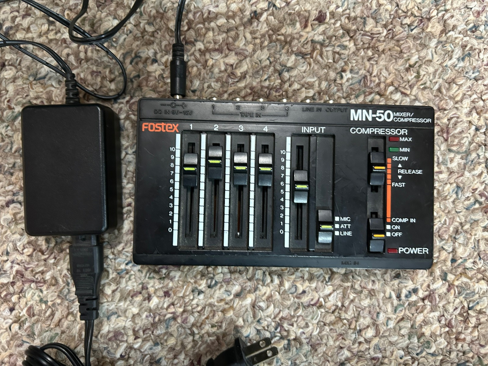 Fostex MN-50 Mixer/Compressor Audio Equipment Retro Collectible 1980s Powers On