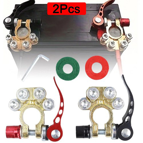 2PCS 4 Way Car Battery Terminal Clamp Connectors Quick Release Disconnect Tool