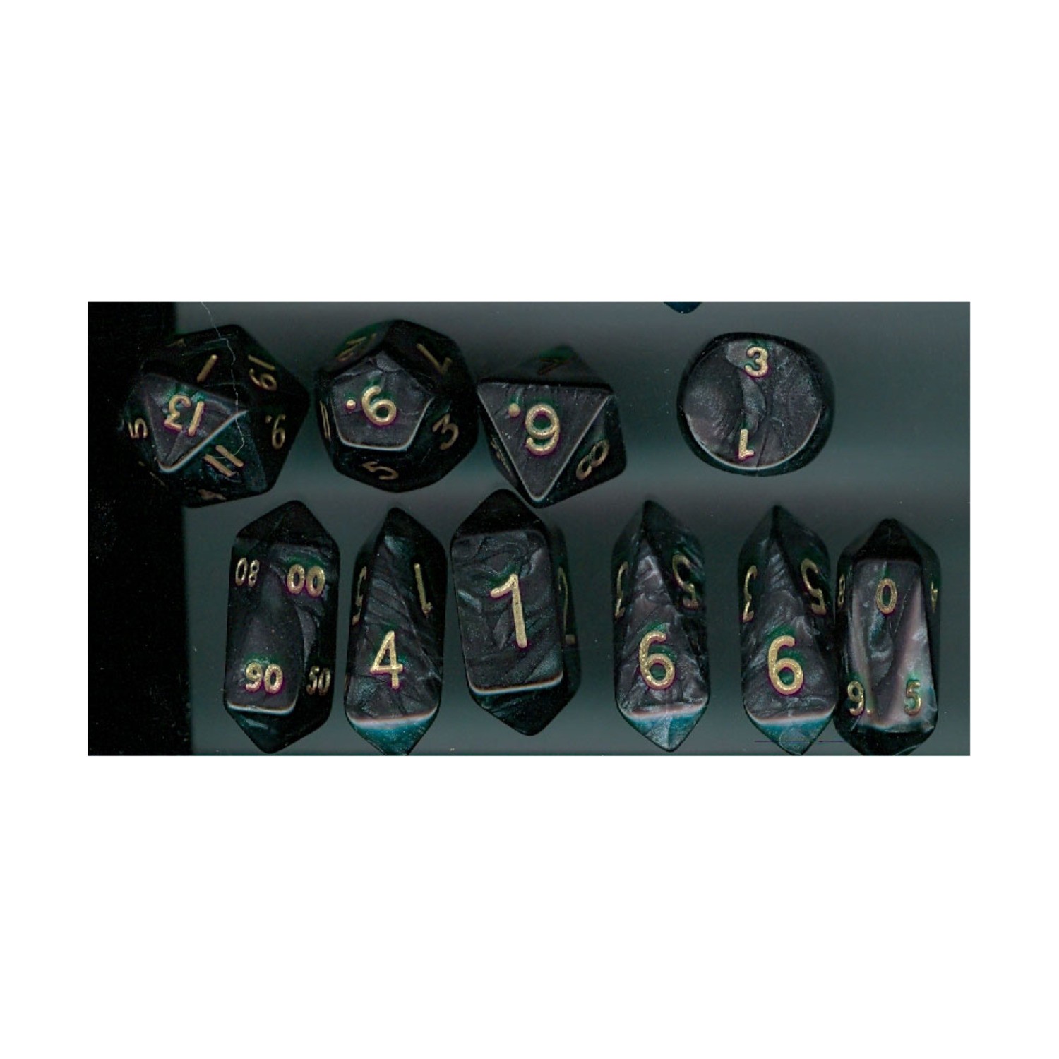 Crystal Caste Dice Pearl Hybrid Poly Set Black w/Gold (10) New