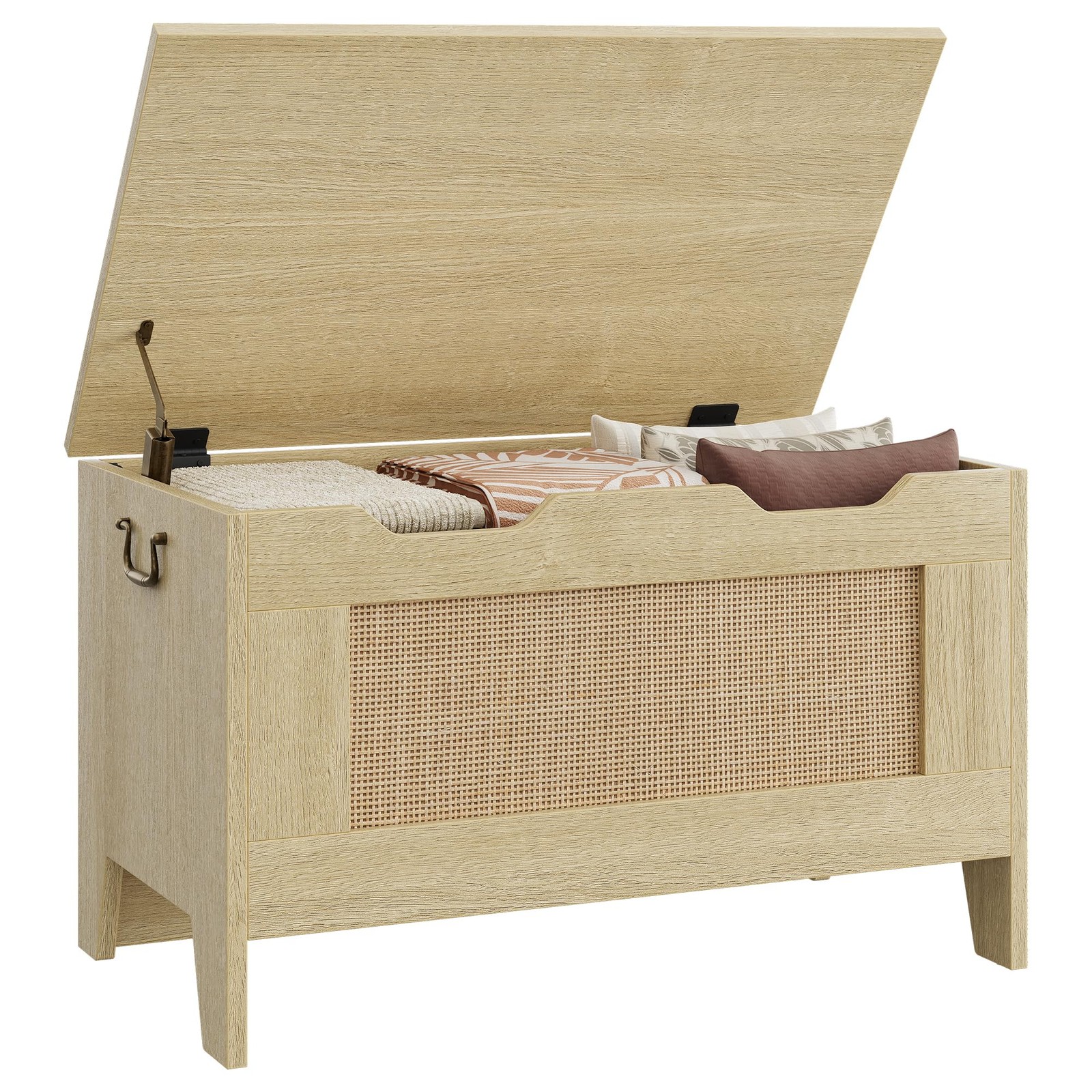 Storage Chest 30" Rattan Flip-Top Bench with Safety Hinge Blanket Chest Trunk