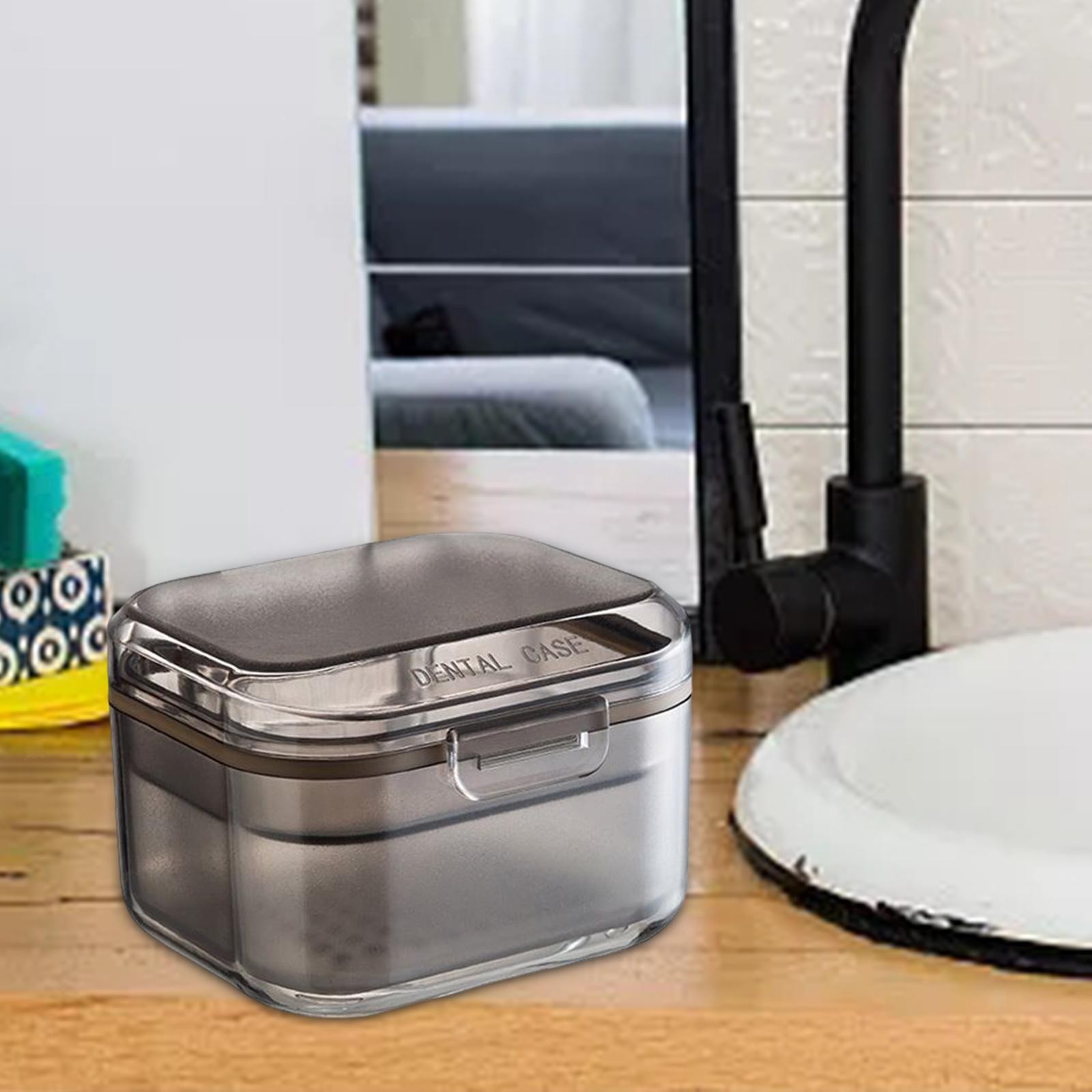 Denture Bath Case Drain Organizer Soaking Mouth Guard Case Clean Storage Box