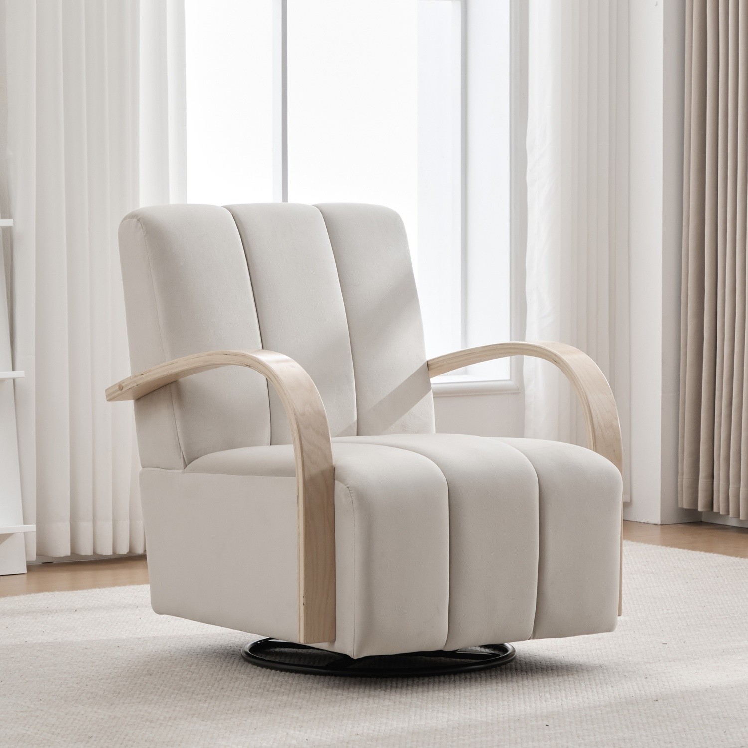 Velvet Swivel Accent Chair Lounge Chair w/ Solid Wood Armrests for Living Room