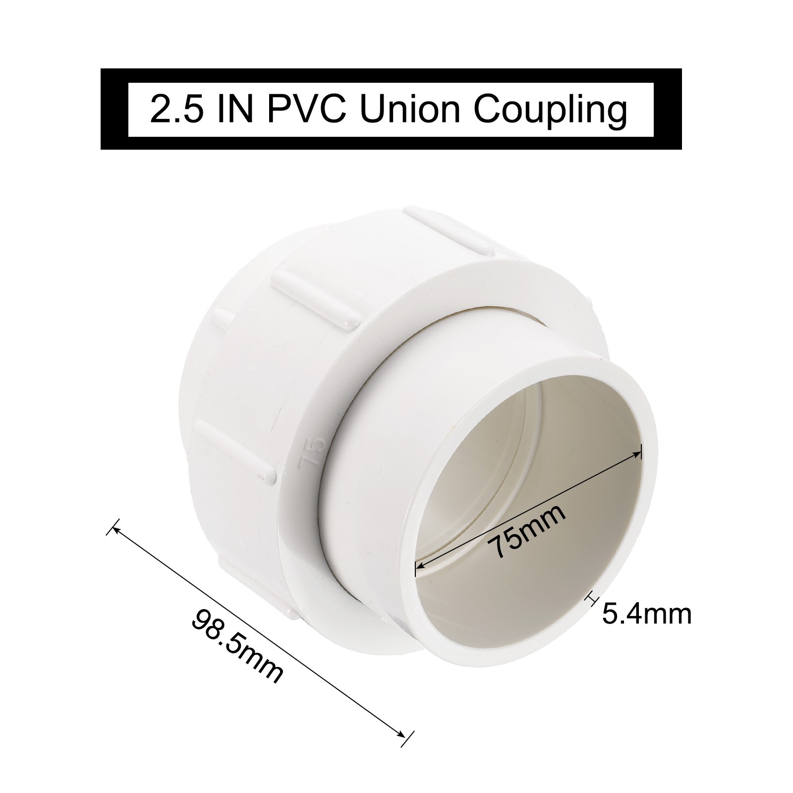 2.5" Union PVC Coupling Pipe Fitting Adapter, White