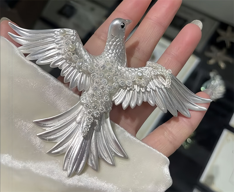 High Quality Oversized Peace Dove Brooch, Designer's Natural Pearl Brooch