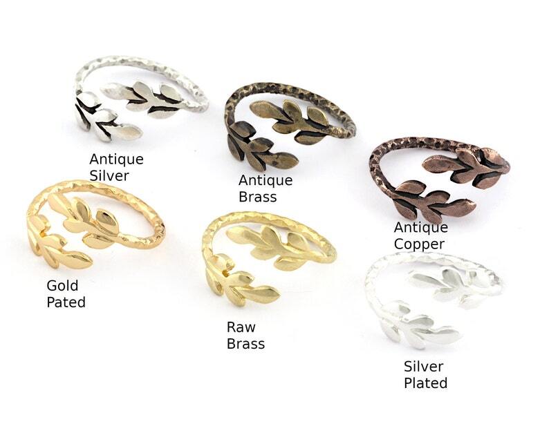 3 pcs Leaf Ring Adjustable Raw Brass-Antique silver-Shiny silver-Gold (5us) 5372