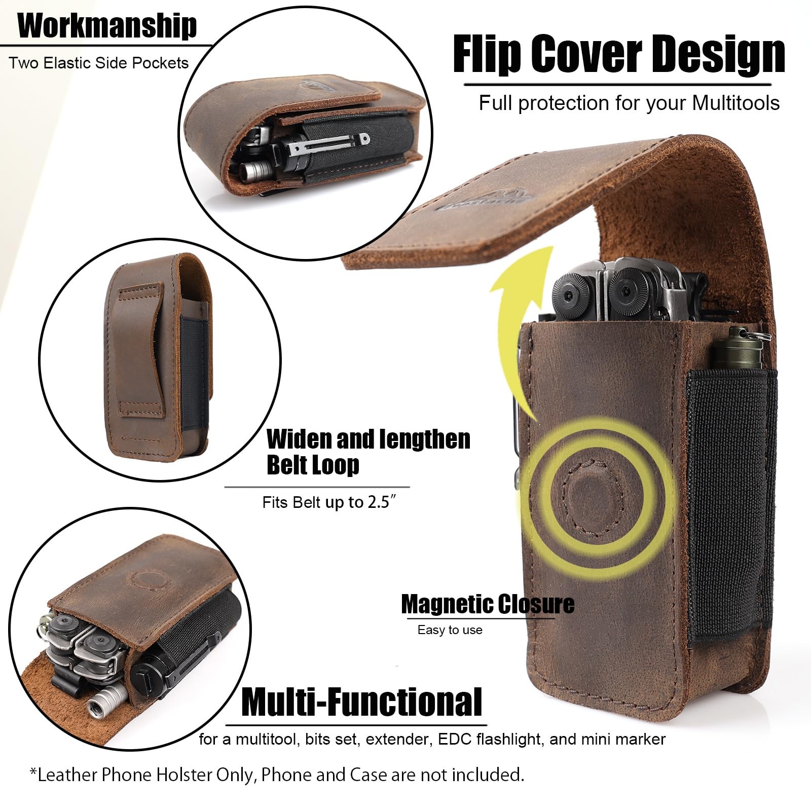 Topstache Leather Multitool Sheath for Belt - Large, Darkbrown