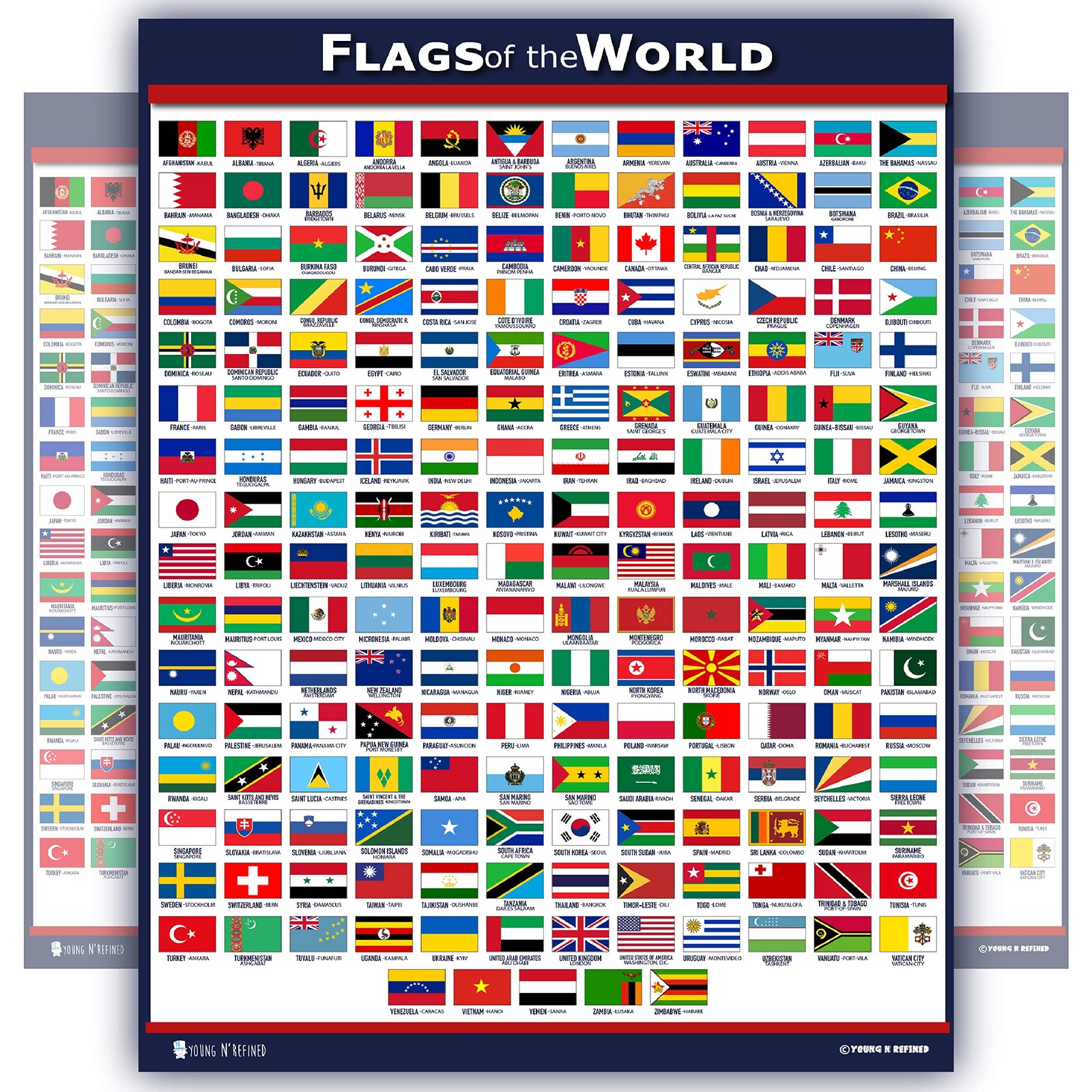 World Flags Educational Poster Laminated Young N Refined (15x20) 15x20, blue