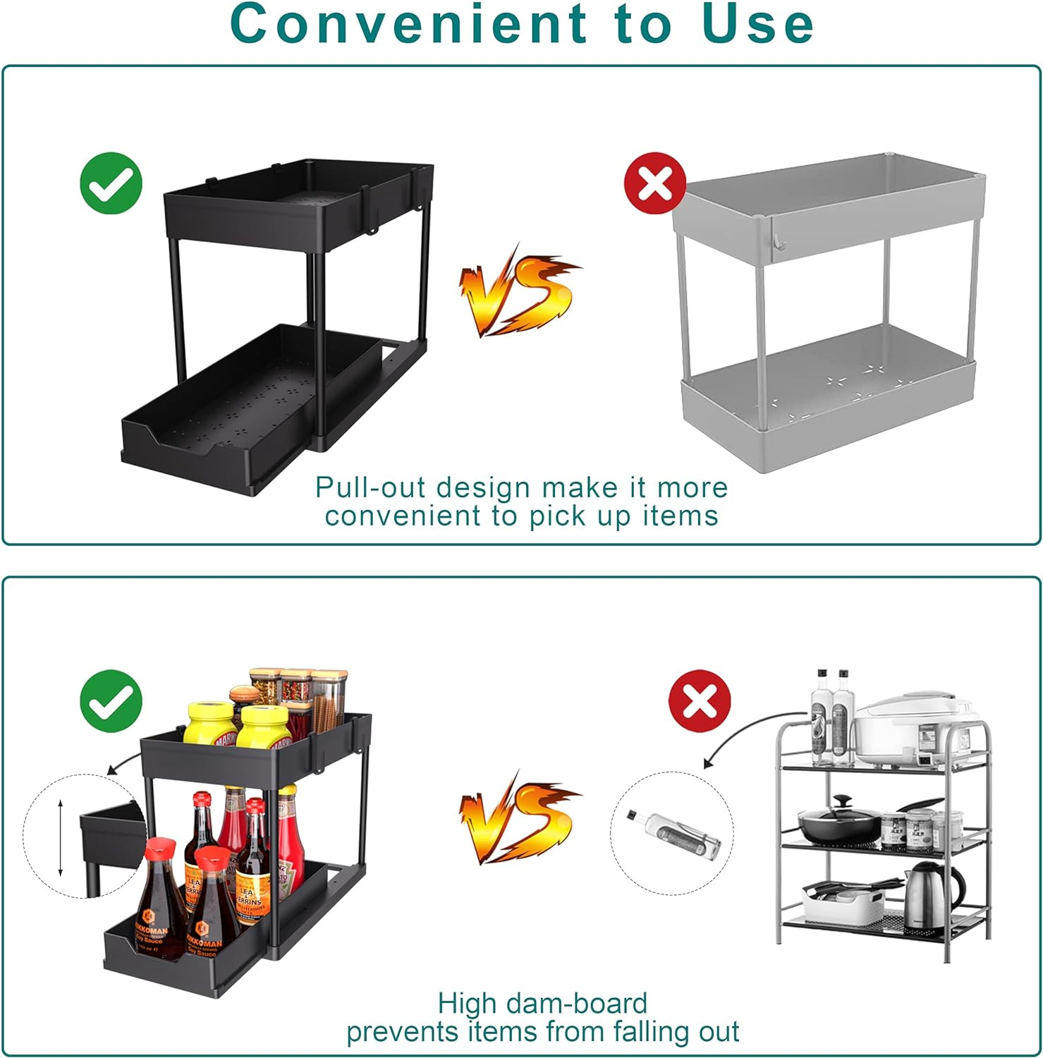 Under Sink Organizer 2 Pack,2 Tier Slide Out Storage for Kitchen Bathroom | Mult