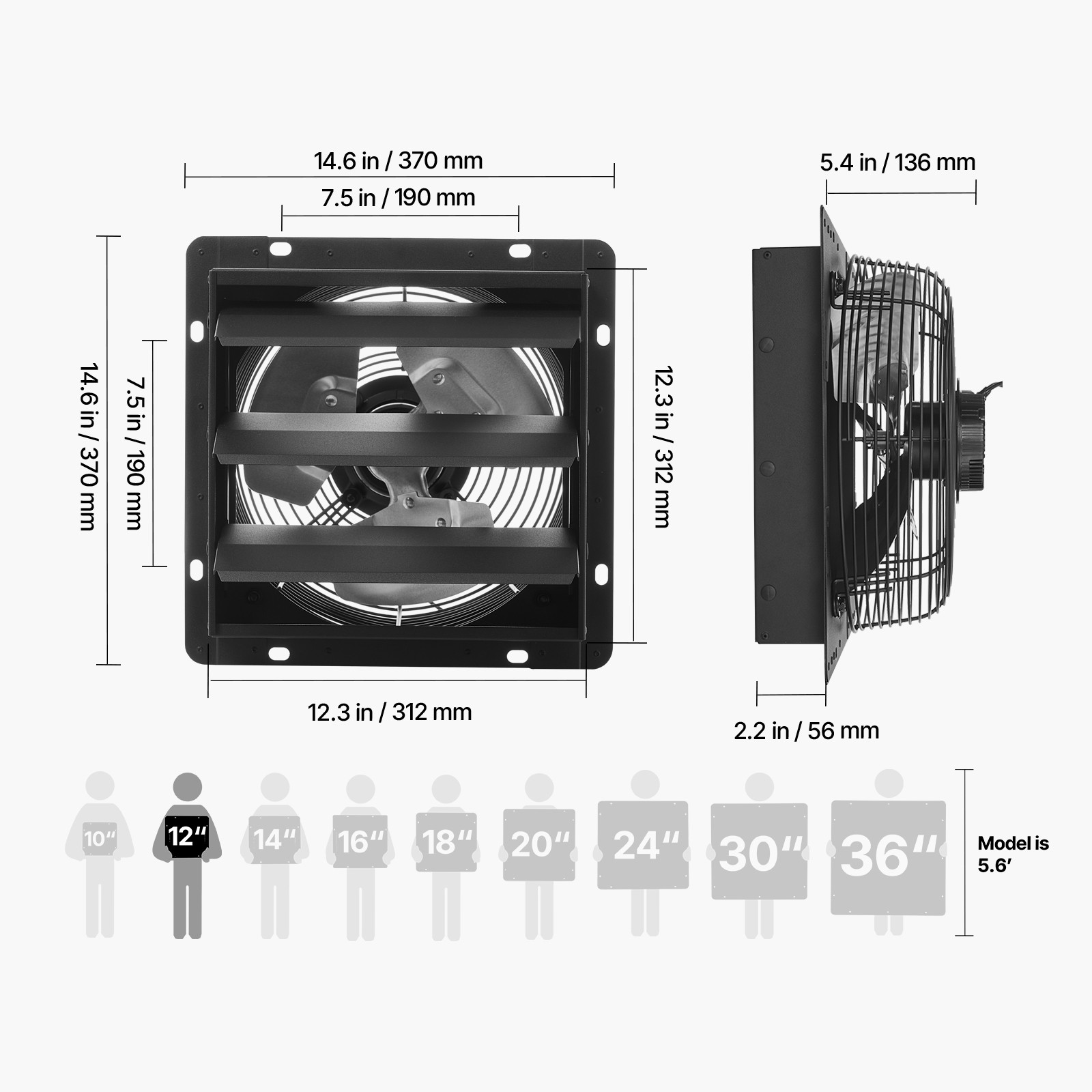 Uimoso 12-inch Wall-Mount Shutter Exhaust Fan with Smart Controller