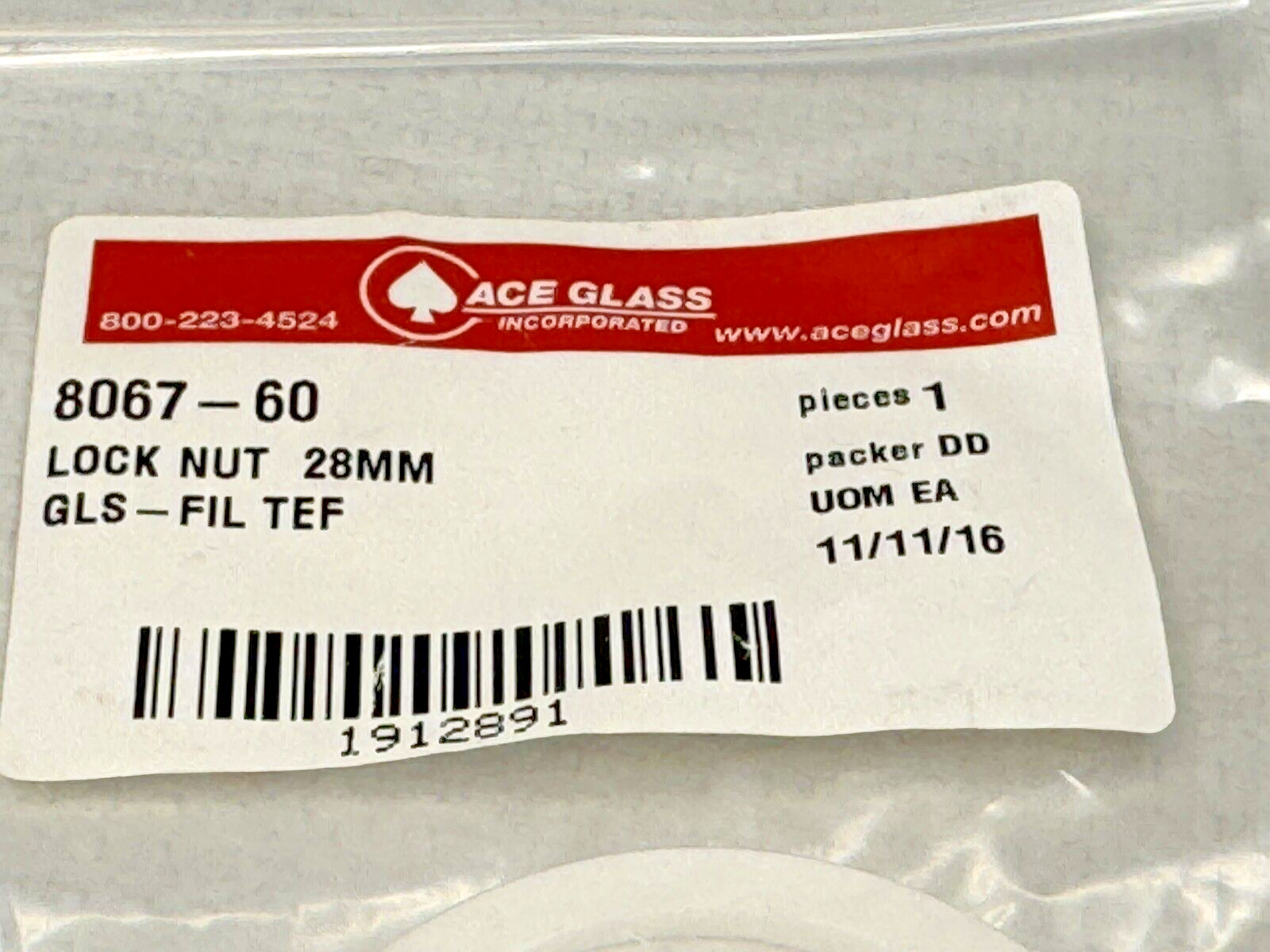 Ace Glass 8067-60 Lock Nut 28mm Teflon